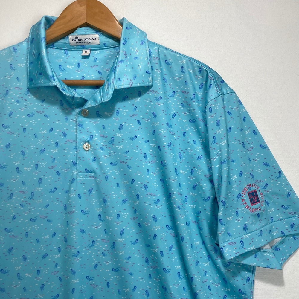 Peter Millar Summer Comfort Mens M‎ Golf Polo Shirt Turquoise Jellyfish Athletic